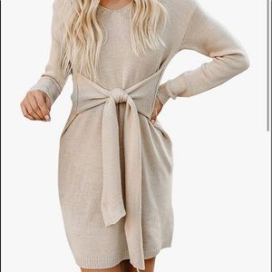 Knotted Sweater V Neck Long Sleeves Tie Waist Knitted Sweater Pencil Dress NWOT
